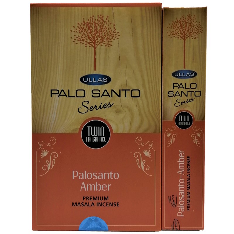 Incienso ULLAS Palo Santo Twin Fragrances - Aromas Lavanda, Vainilla, Copal, Dragon Blood, Rosa, Jazmín, Ruda, Salvia Blanca, Canela y Almizcle - Caja 12x15 g Masala Premium
