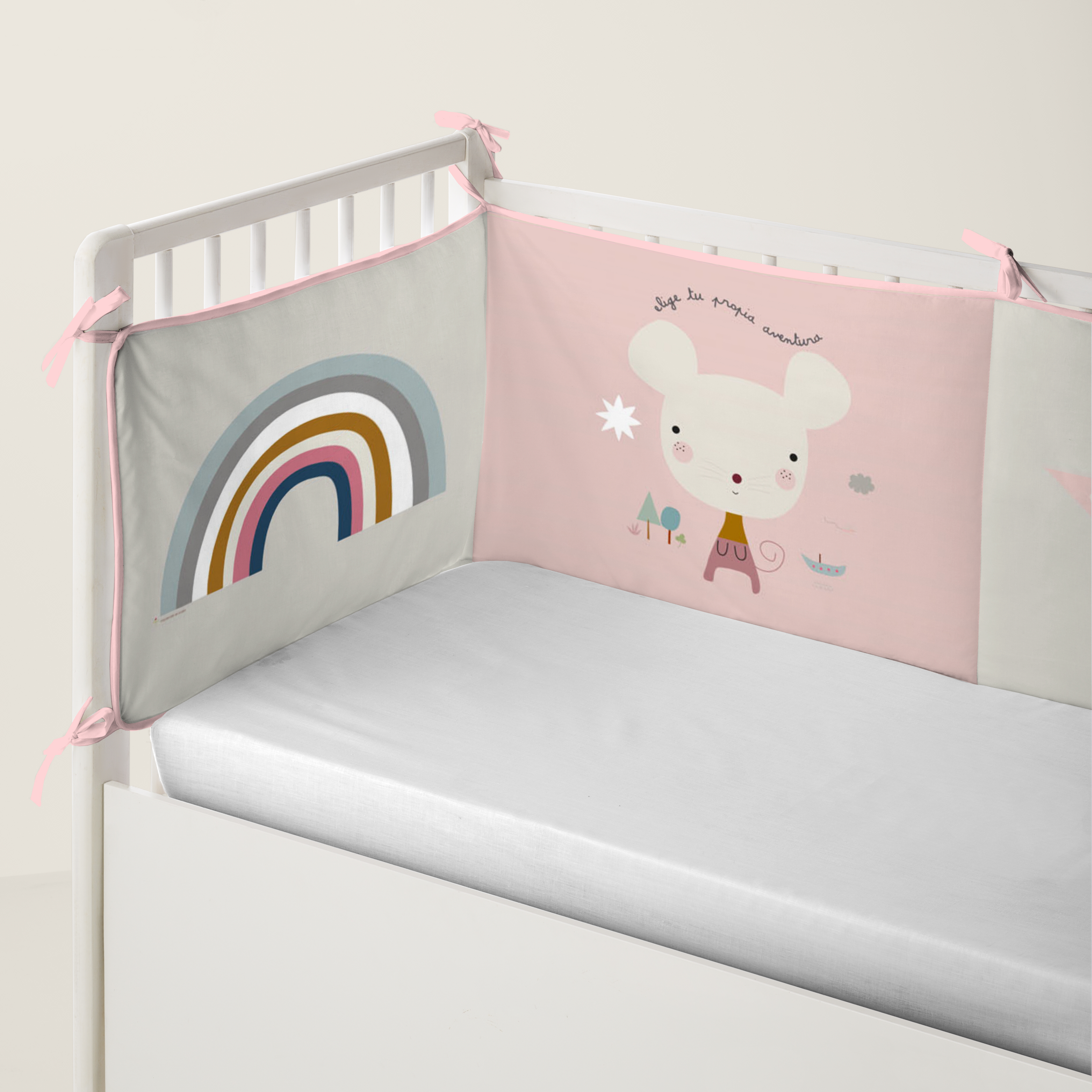 HACIENDO EL INDIO - Protector de Cuna Chichonera 100% Algodón - Protector Acolchado Antigolpes con Cintas de Sujeción - Medida 60x60x60+40 cm - 32 Modelos - Fabricado en España
