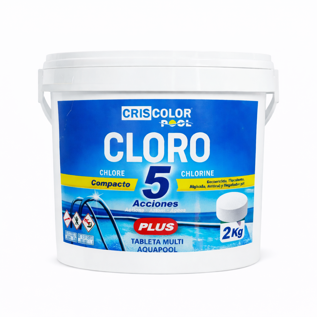 Cloro Multifunción Criscolor 5 y 10 Acciones en Pastillas para Piscina Tabletas Compactas con Alguicida, Antical y Floculante