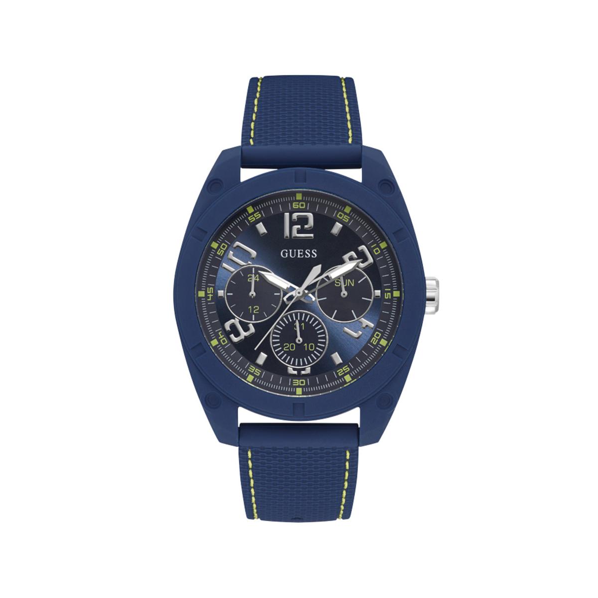 Guess Reloj Hombre Caja De Acero Pulsera Silicona De Color Azul Resistente Al Agua 5 Atm W1256g3