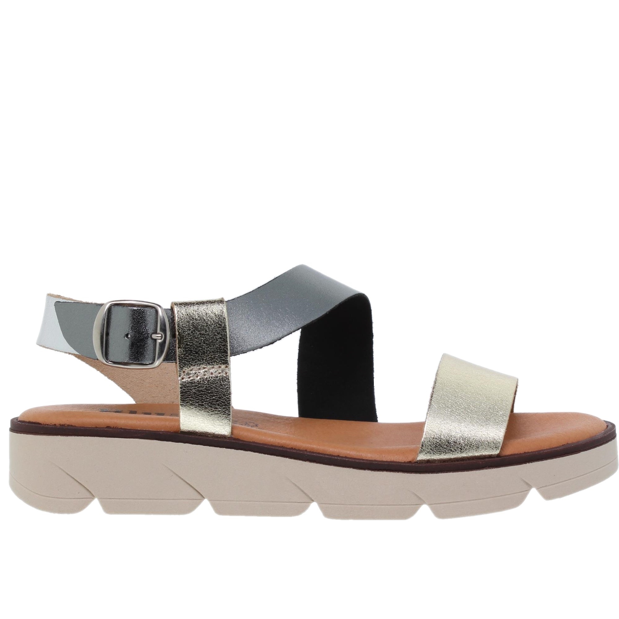 Sandalia plana mujer piel metalizada - Blusandal 166BLU