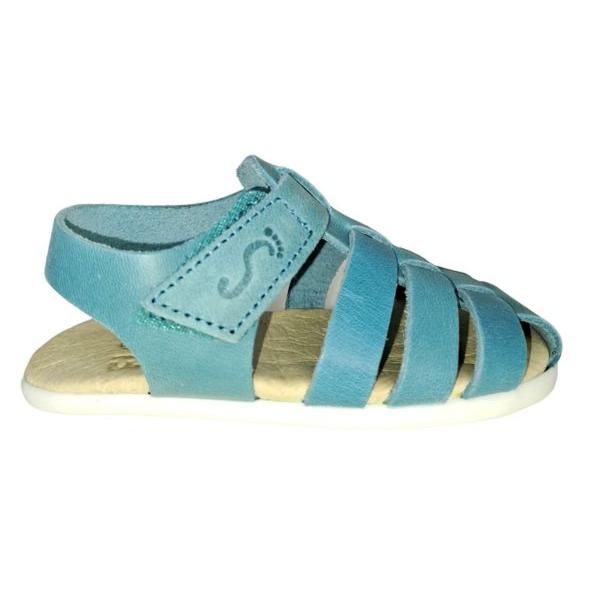 Nens, sandalias barefoot de piel para niños y niñas. De tacto muy suave, fabricadas en España. Muy flexibles y blanditas. Cierre de banda adherente. Destalonadas.