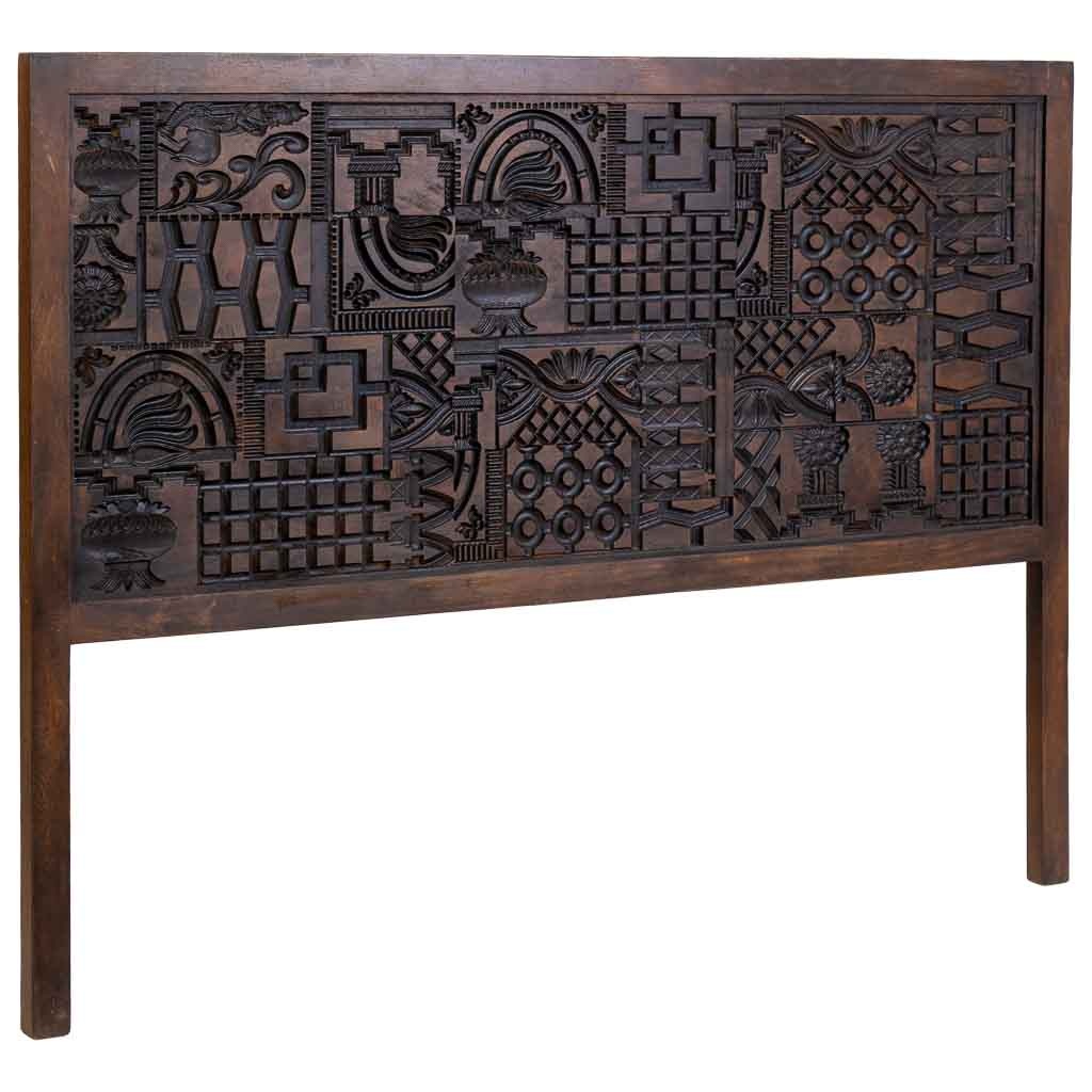 Wonderlust Deco - Cabecero de madera tallado artesanal 160 x 3 x 120h cm Marrón 160x3x120h cm