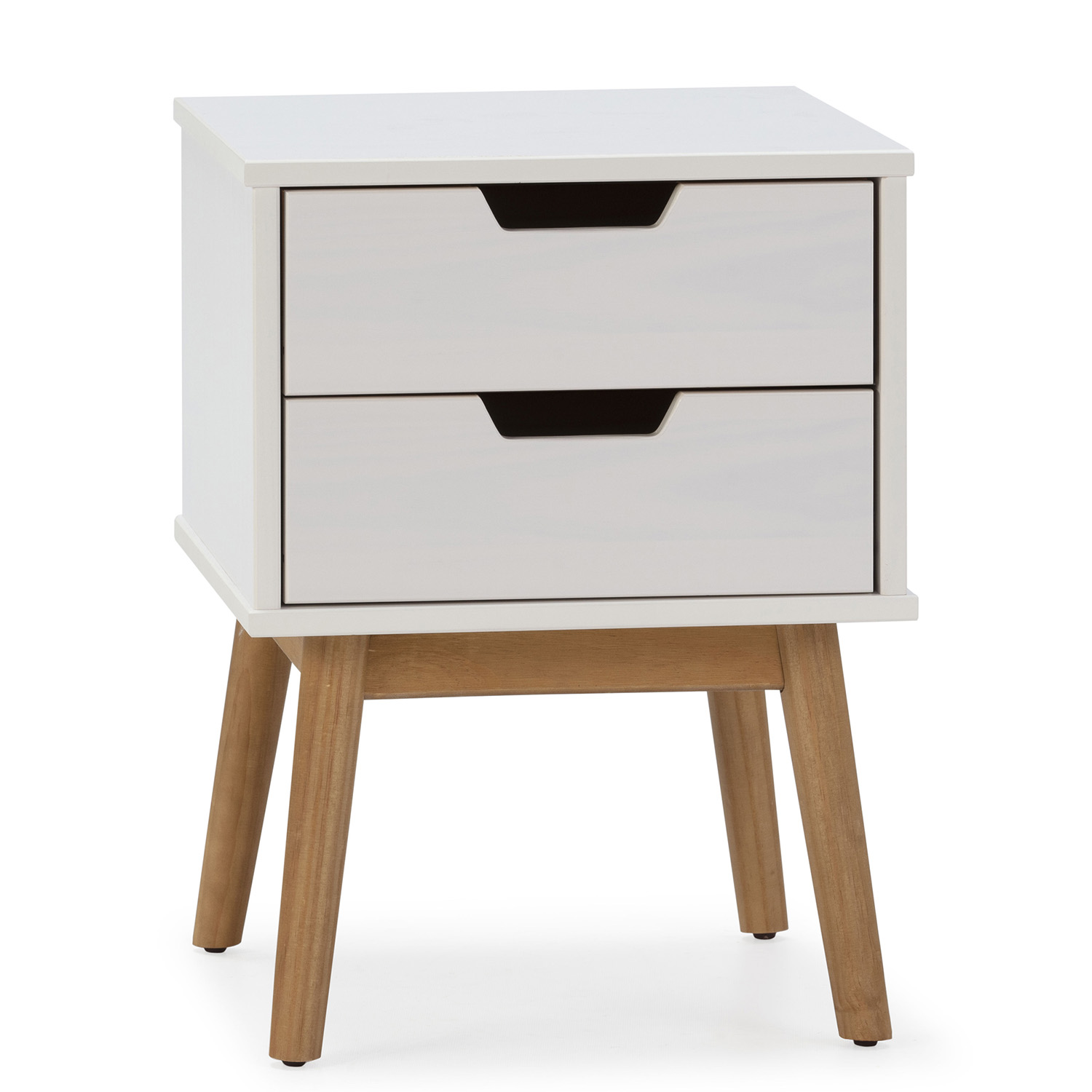 VS Venta-Stock Mesita de Noche Baku 2C Blanca de Madera Maciza con 3 Cajones