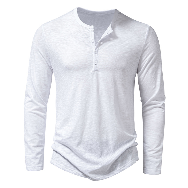 TK Camisa De Algodón Para Hombre Con Botones Cuello Henley Manga Larga Casual Color Sólido Moda Camisetas Transpirable Ligera Y De Wicking De Humedad