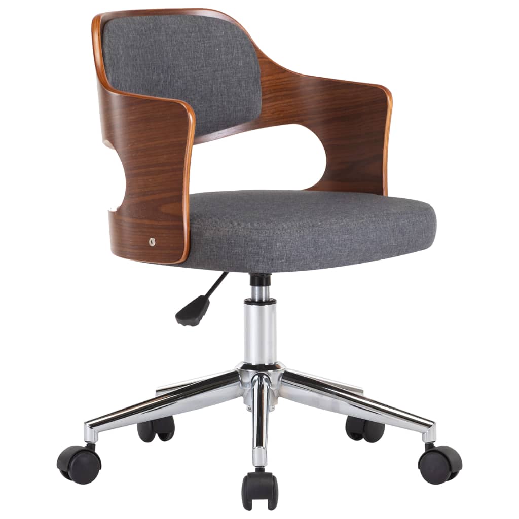 vidaXL Silla de comedor giratoria de madera curvada y tela gris