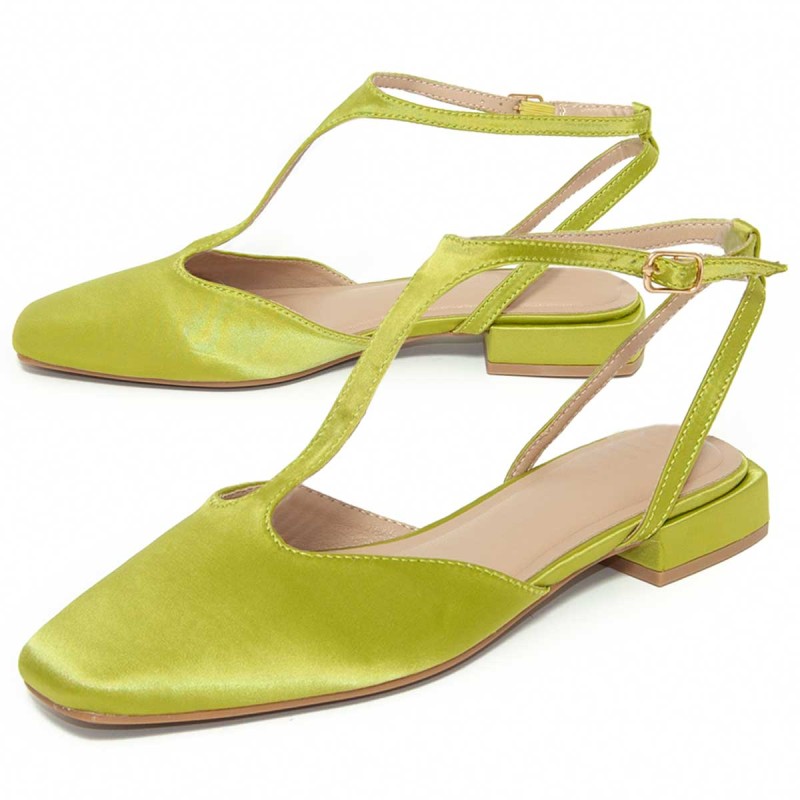 Bailarina De Tacón Bajo  Verde De Raso Para Mujer Montevita Vasier 105272