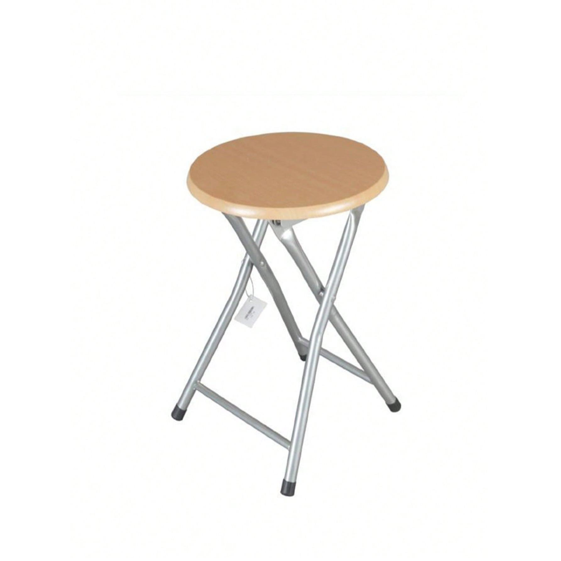 Taburete plegable redondo portátil 30×45 cm|Diseño compacto y fácil de almacenar|Estructura metálica resistente con asiento efecto madera|Ideal para cocina, balcón, camping, descanso ocasional o como silla auxiliar en oficina y hogar