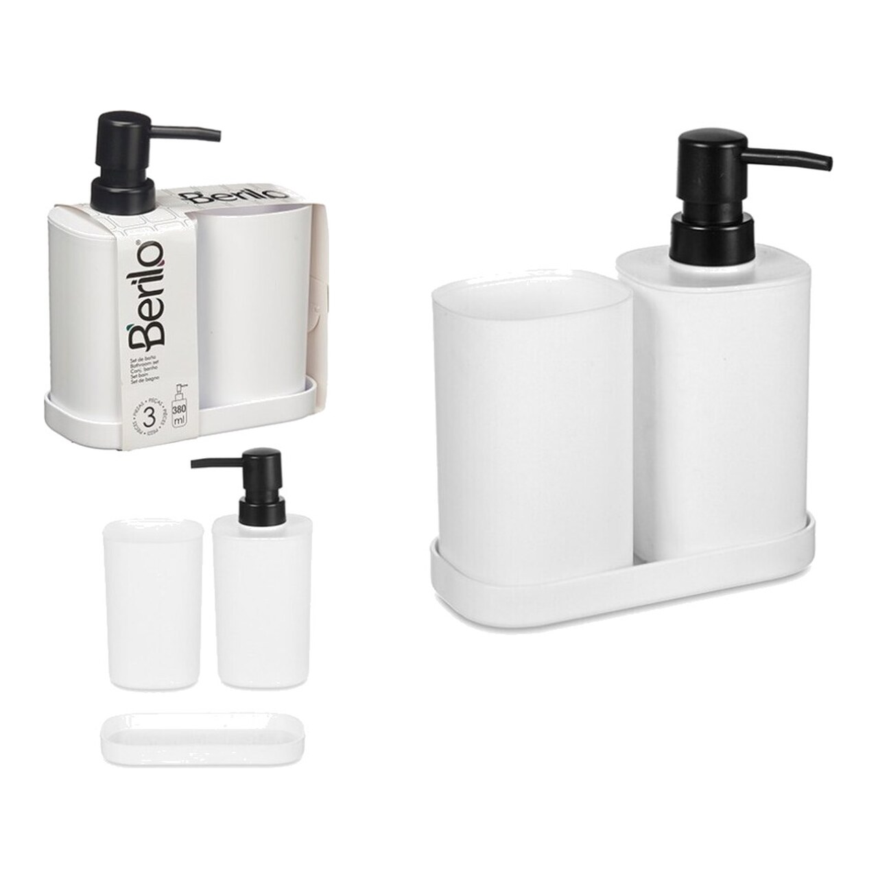 Set De Baño De Plástico De 3 Piezas Con Dispensador, Vaso Y Bandeja 89406 328877