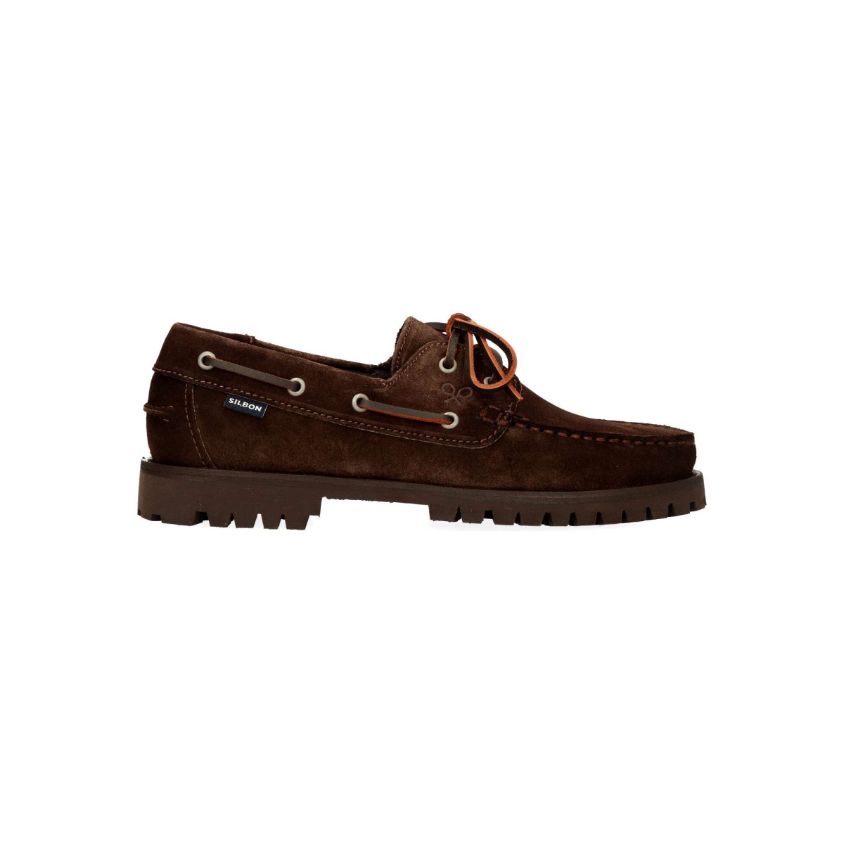 Silbon - Zapatos náuticos de piel serraje marrón oscuro para hombre con cordones y ojales metálicos