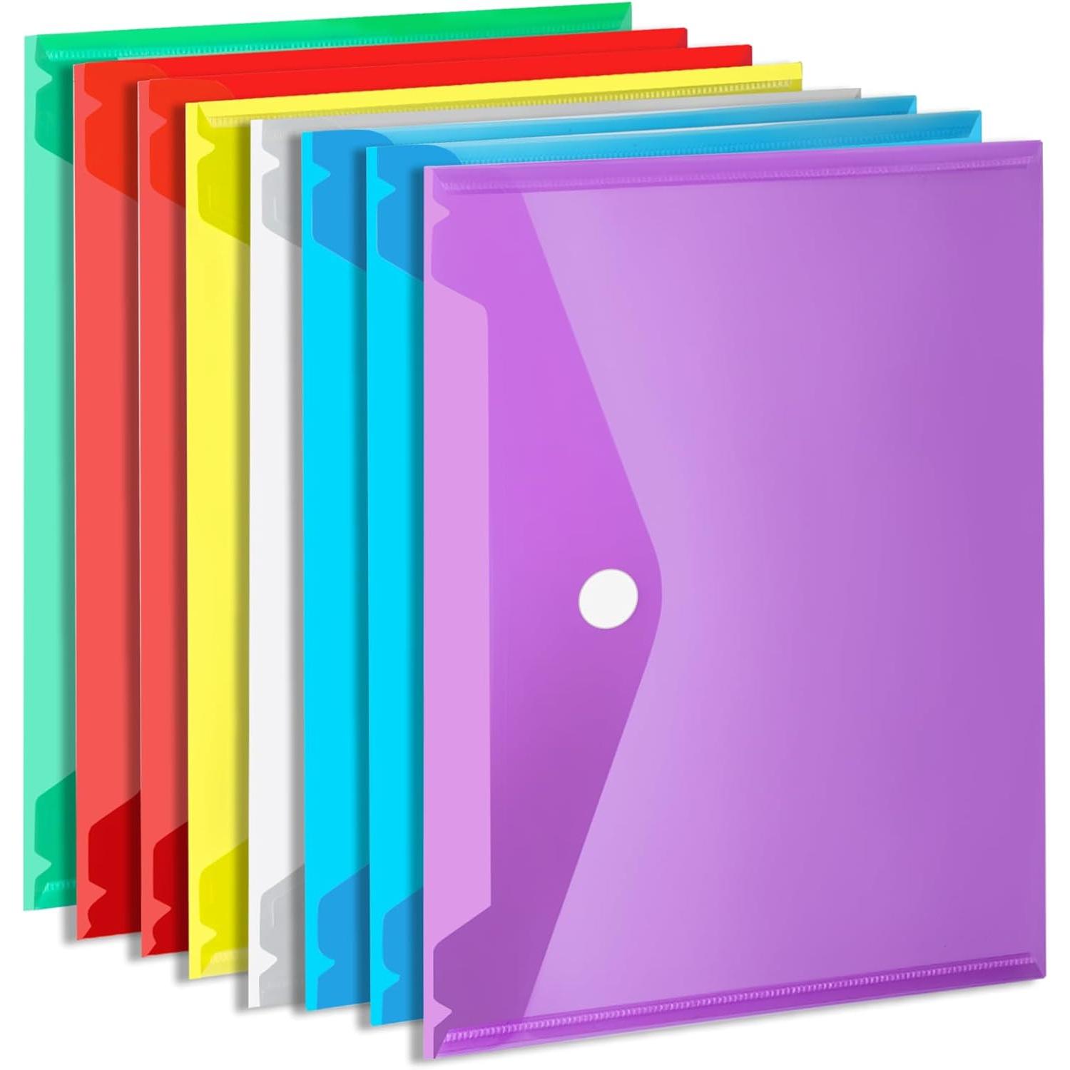 Sobres de plástico, paquete de 8 carpetas de plástico para documentos, carpeta de archivos de plástico A4, sobres de plástico