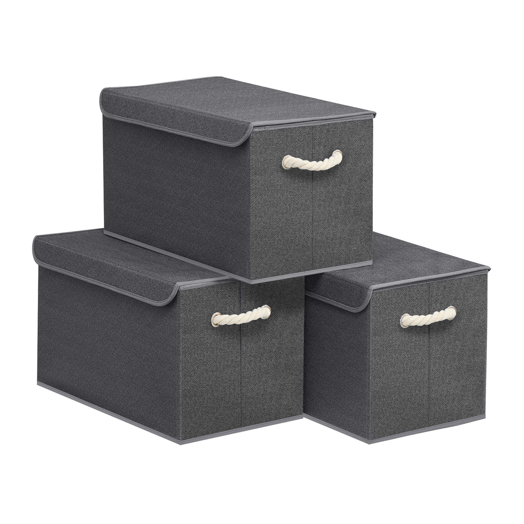 SONGMICS Cajas Almacenaje Ropa de Tela, Juego de 3, 50 x 30 x 30 cm, Gris plomo/Gris Paloma