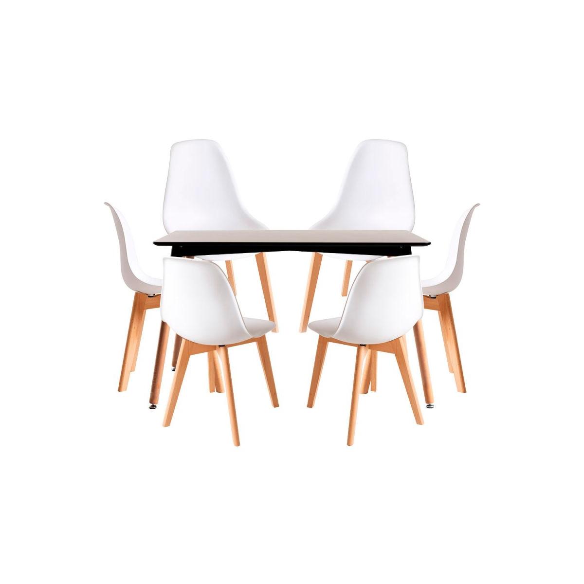 Regalos Miguel - Conjuntos de mesa y sillas - Conjunto Mesa Tower Rectangular 120 x 80 cm Negra y Pack 6 Sillas Kelen