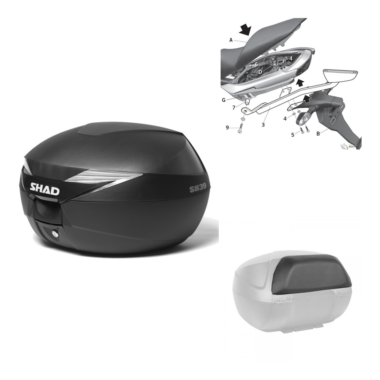 Baul Trasero + Herraje Montaje + Respaldo De Pasajero Sh39 Sh 39 KIT-177844