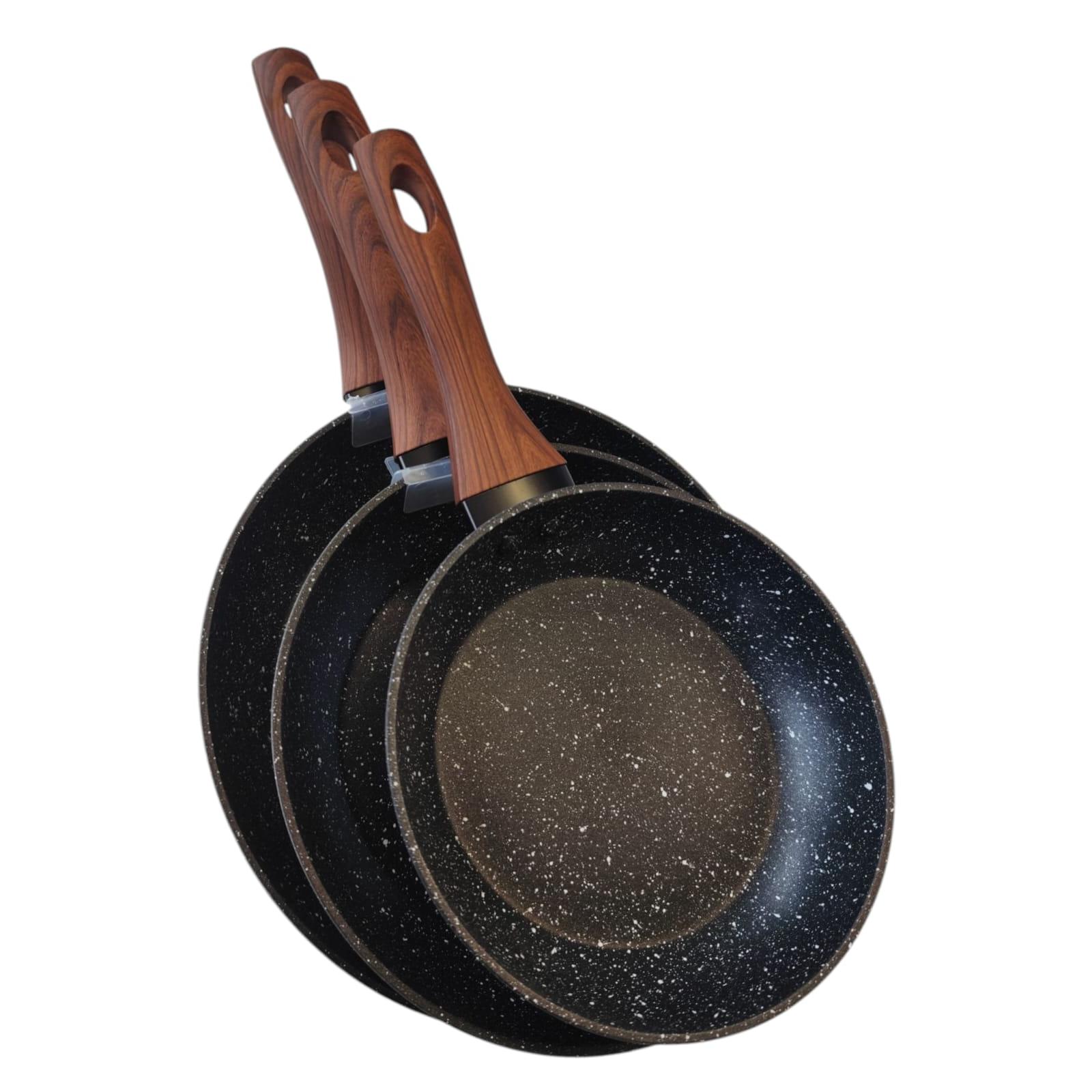PACK X3 - SET X3 - SARTENES - SARTEN - APTO PARA TODO TIPO DE FUEGO - APTO LAVAVAJILLAS - COLOR GRIS - BATERIA DE COCINA - 3 PIEZAS EN GRANITO - 20 CM - 24 CM - 28 CM - ANTIADHERENTE - MARMOL FUNDIDO A PRESION - APTO INDUCCION - COLOR OSCURO