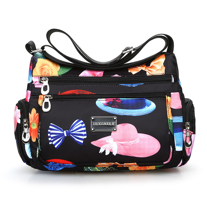 Bolso bandolera de mujer, bolso de hombro de nailon, con múltiples bolsillos