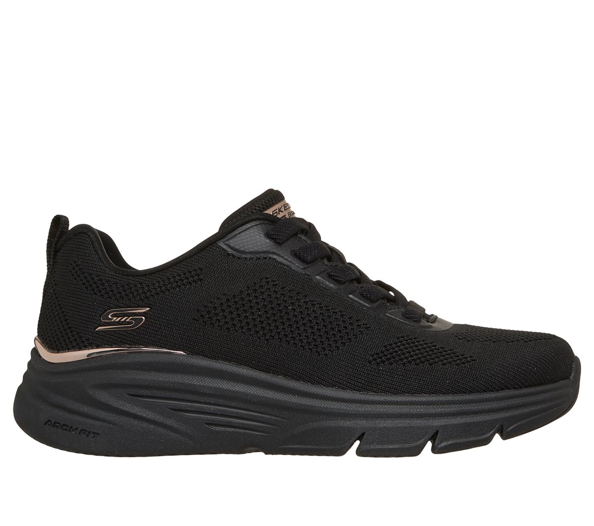 Skechers BOBS Sport Arch Fit Elev8 117720 - Zapatillas Mujer Negro Slip-On con Cordones Elásticos, Soporte de Arco y Memory Foam