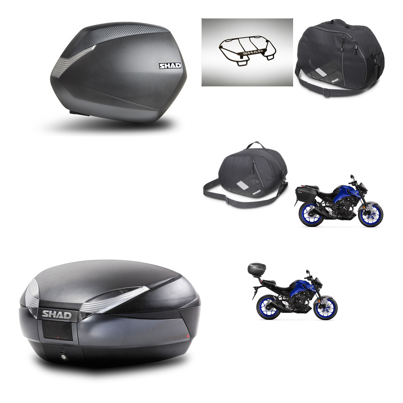 Baul Trasero + Maletas Laterales + Accesorios + Herraje 3P + Herraje Montaje Sh36 Sh 36 Sh48 Dark Grey Premium KIT-273501