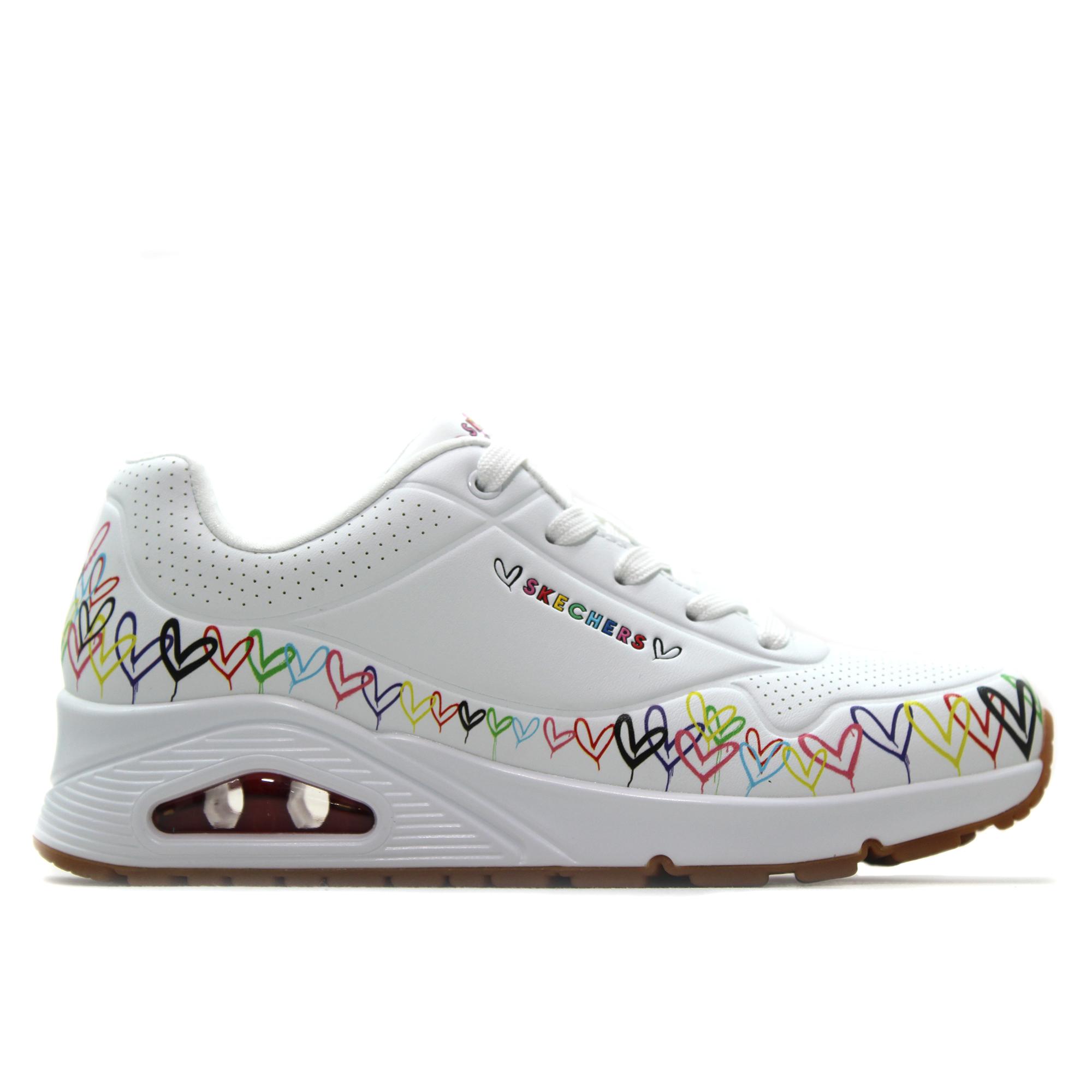 Skechers 177917 Zapatillas deportivas,cordones,sneakers,suela blanca de goma,cuña,piel sintética,corazones para señora