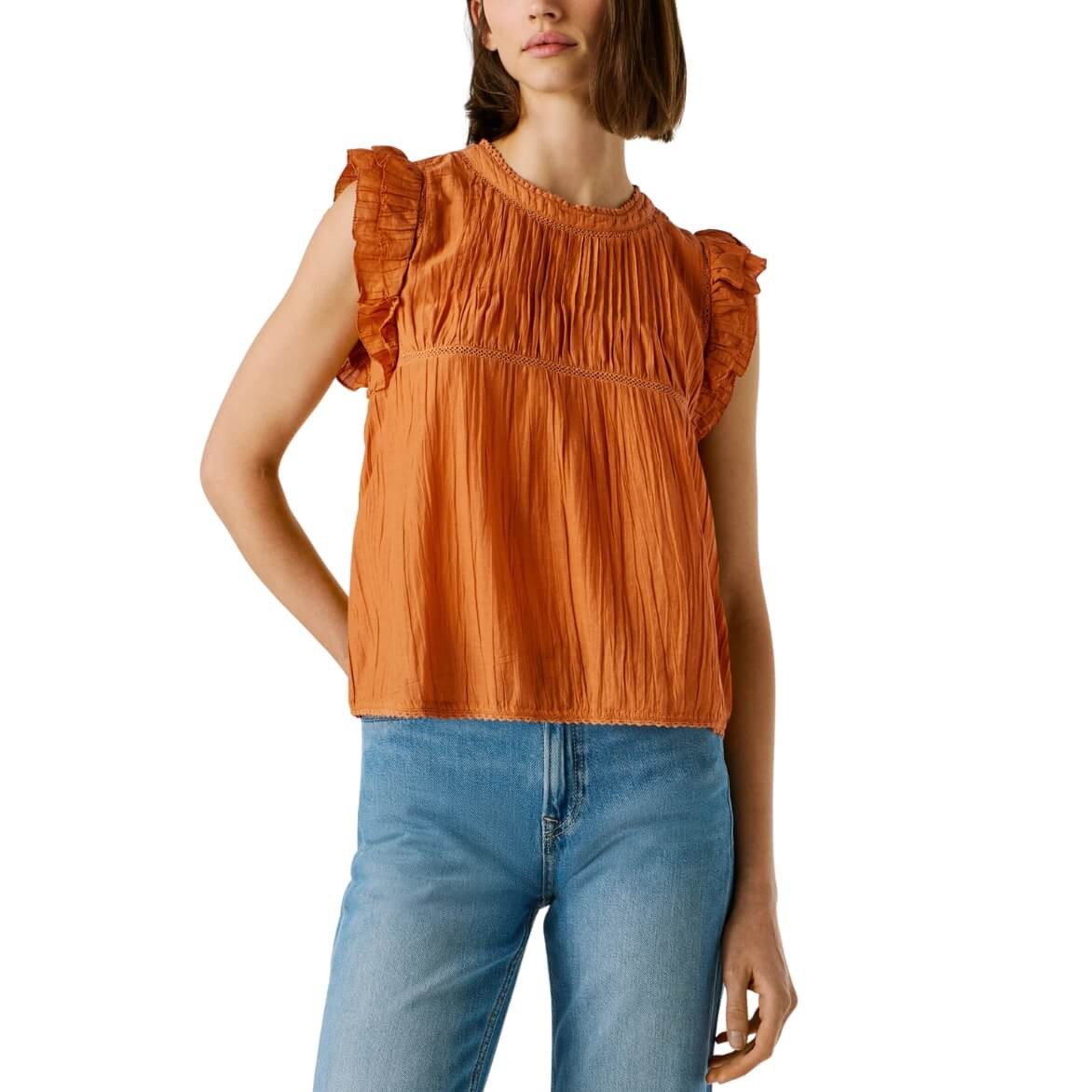 Blusa Sin Mangas Dakota Bronce Con Plisados De