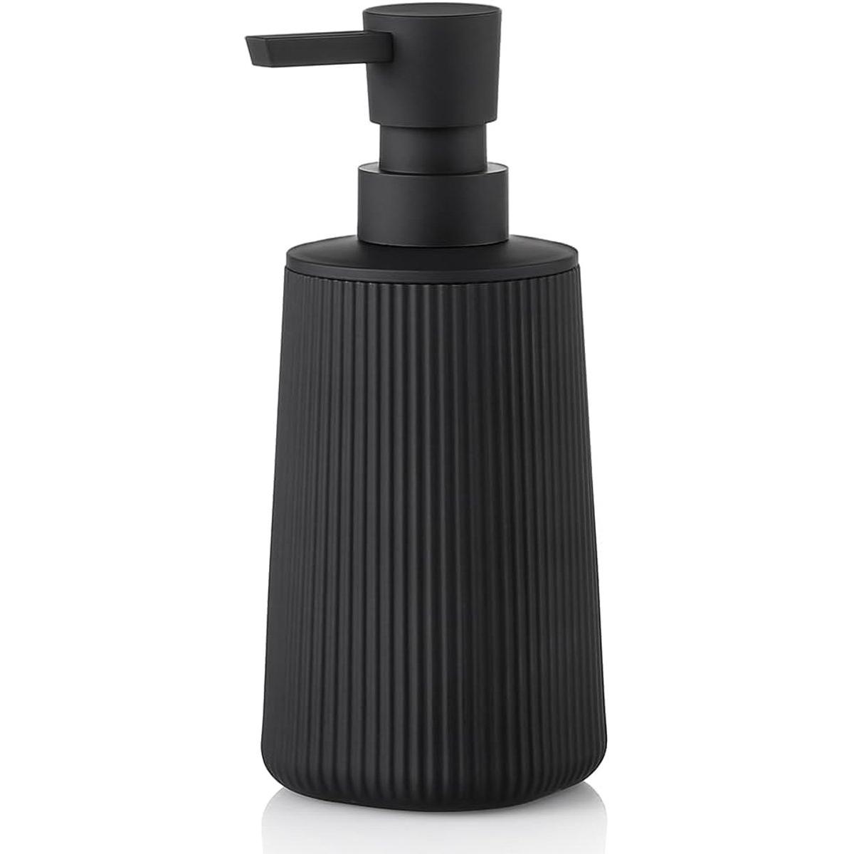 Dispensador de jabón pequeño para baño y cocina - moderno - estilo a rayas - dispensador de jabón líquido para manos y lavavajillas de plástico con bomba - negro mate