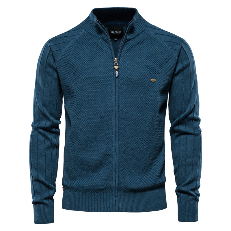 TK Cárdigan de punto para hombre, estilo cárdigan, color liso, solapa, cuello alto, jacquard, informal.