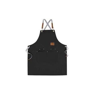 CA Delantal de chef Sollbry con espalda cruzada para hombre y mujer, con correas ajustables y bolsillos grandes, de lona, color negro.