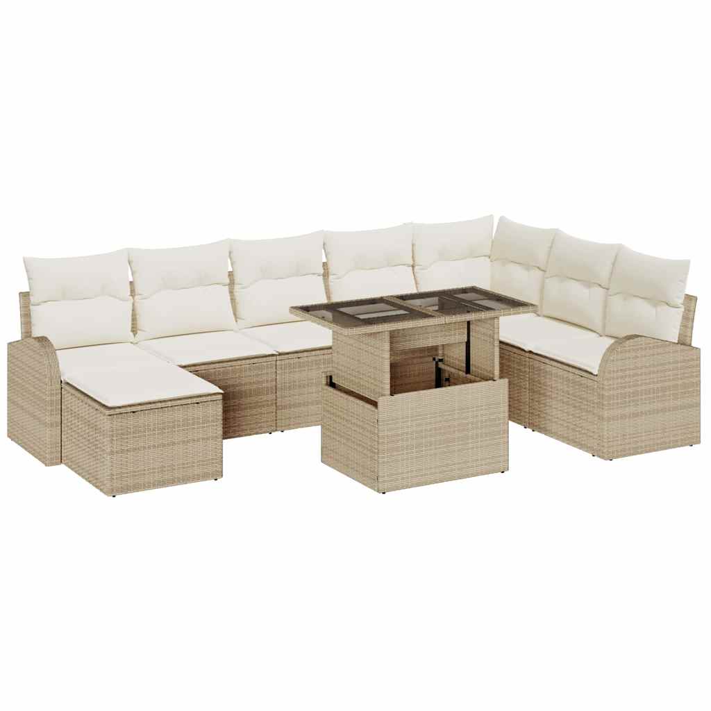 vidaXL Conjunto de sofá de jardín 9 pcs Beige y Crema ratán sintético