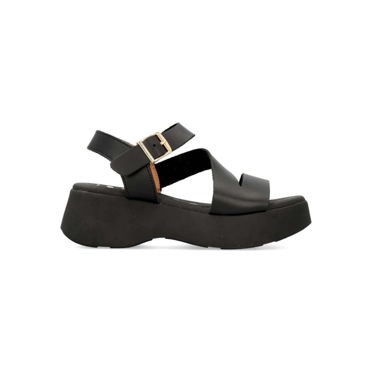 Vanessa Calzados - Sandalias de cuero para mujer con plataforma de 5 cm, cierre de hebilla y plantilla acolchada transpirable, estilo casual negro