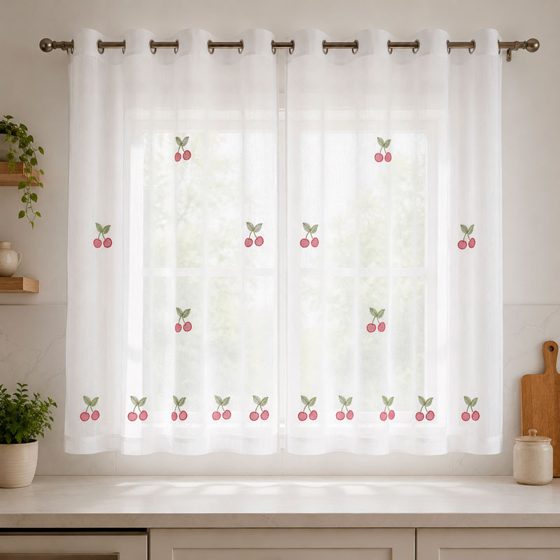 RUFINO DÍAZ Cortina Cocina Ventana Bordada Cherry Pack 2