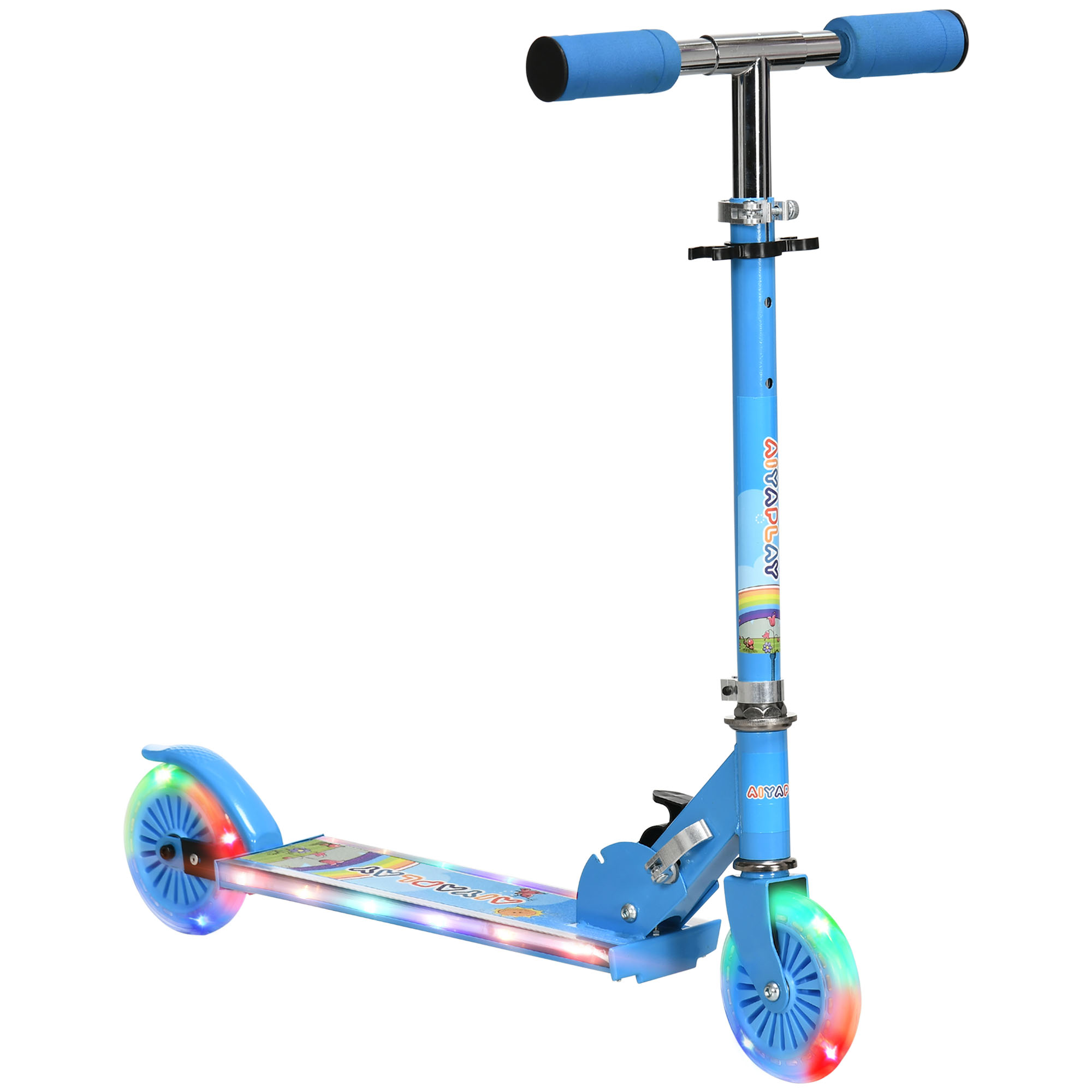 HOMCOM Patinete para Niños Plegable Patinete Infantil con Luces Música 4 Altura Ajustable Ruedas Brillantes Pedal LED para 3-7 Años Carga 50 kg 67x32x65-78 cm