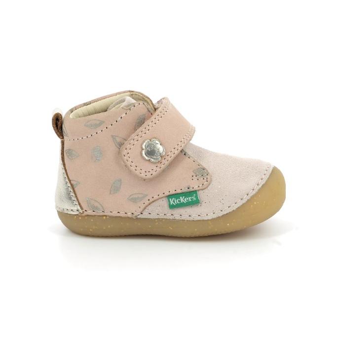 Botines respetuosos Kickers Sabio rosa 1 velcro hojas metalizado - Kickers - SABIO ROSE CLAIR IMPRIME