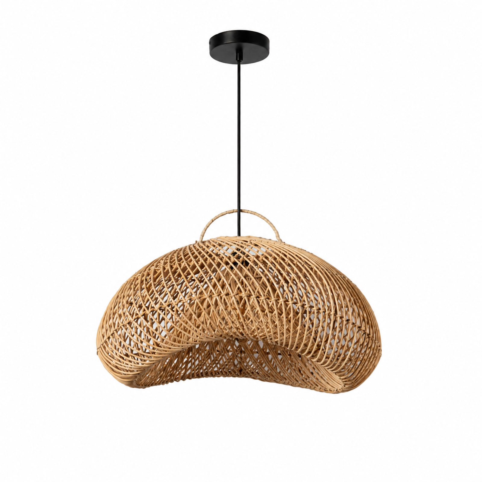 ALPINALUZ Lámpara Colgante de Bambú Natural Tejido a Mano 50 cm, Pantalla Boho Artesanal, Casquillo E27 para Salón y Comedor