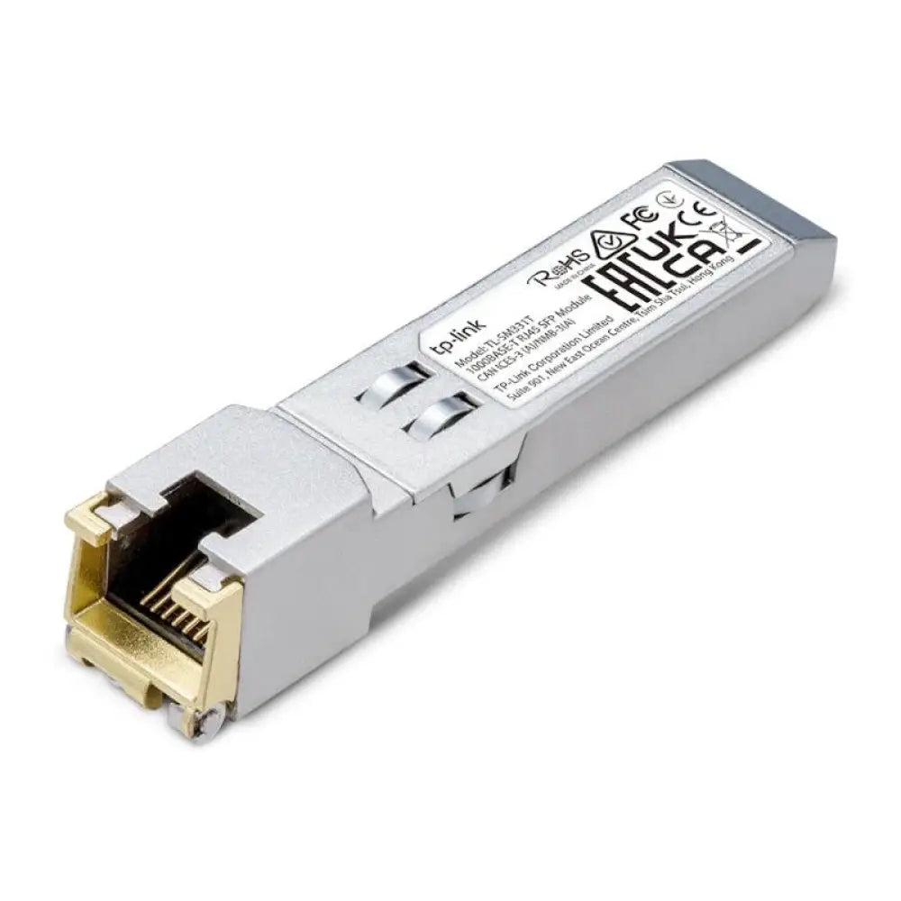 TP-Link - Módulo SFP 1000BASE-T RJ45 Gigabit TL-SM331T con conexión de hasta 100 m, compatible con Cat 5e o superior, funcionamiento plug-and-play, carcasa metálica para baja EMI