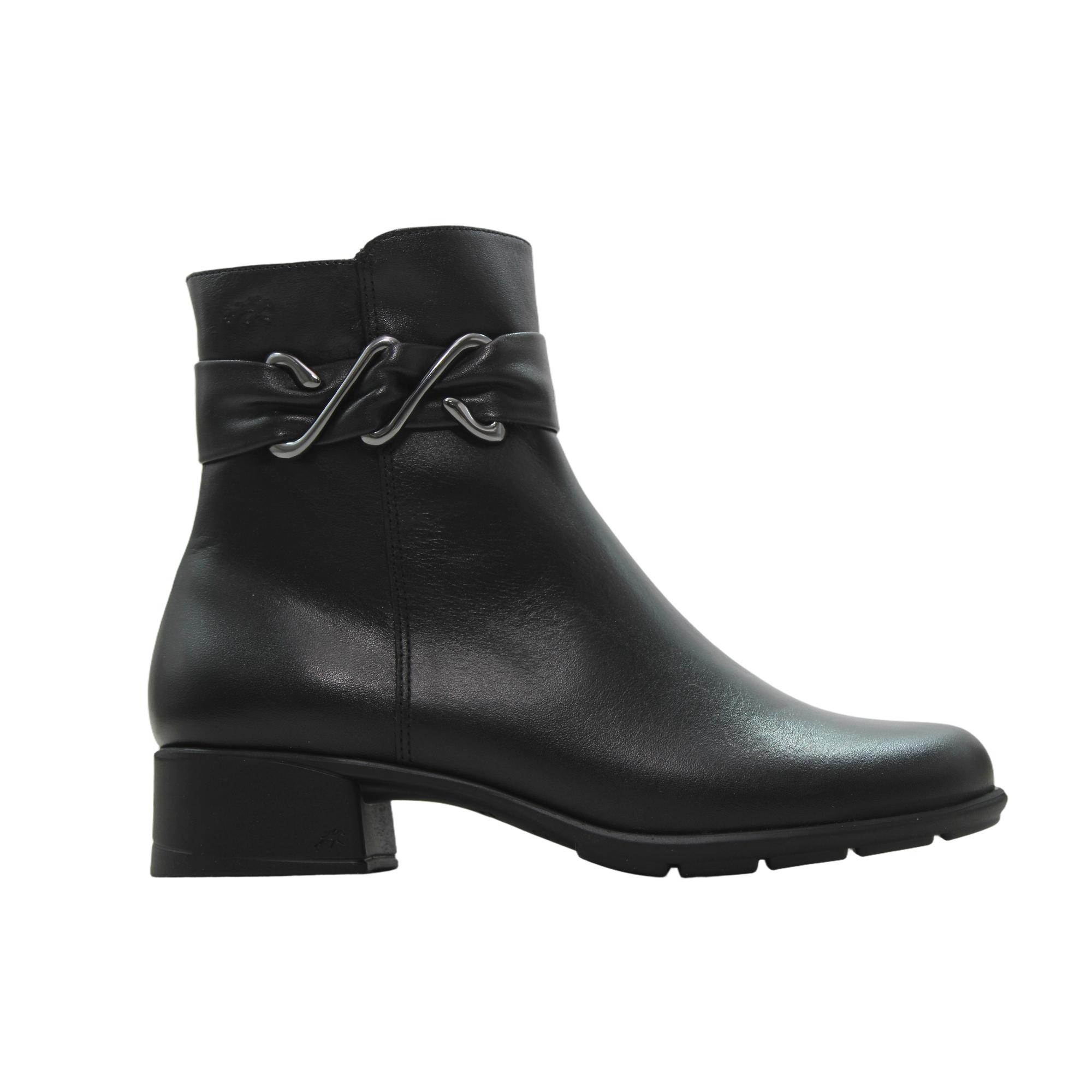 Fluchos F2561 Botín de piel, tacón bloque, tira decorativa, cremallera y suela de goma, para señora