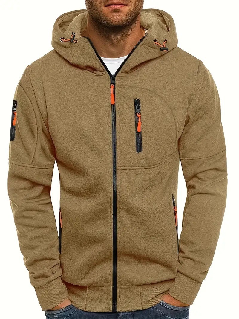 TK Chaqueta deportiva de talla grande para hombre, para otoño e invierno, con cremallera en el brazo, informal, tipo cárdigan, con capucha