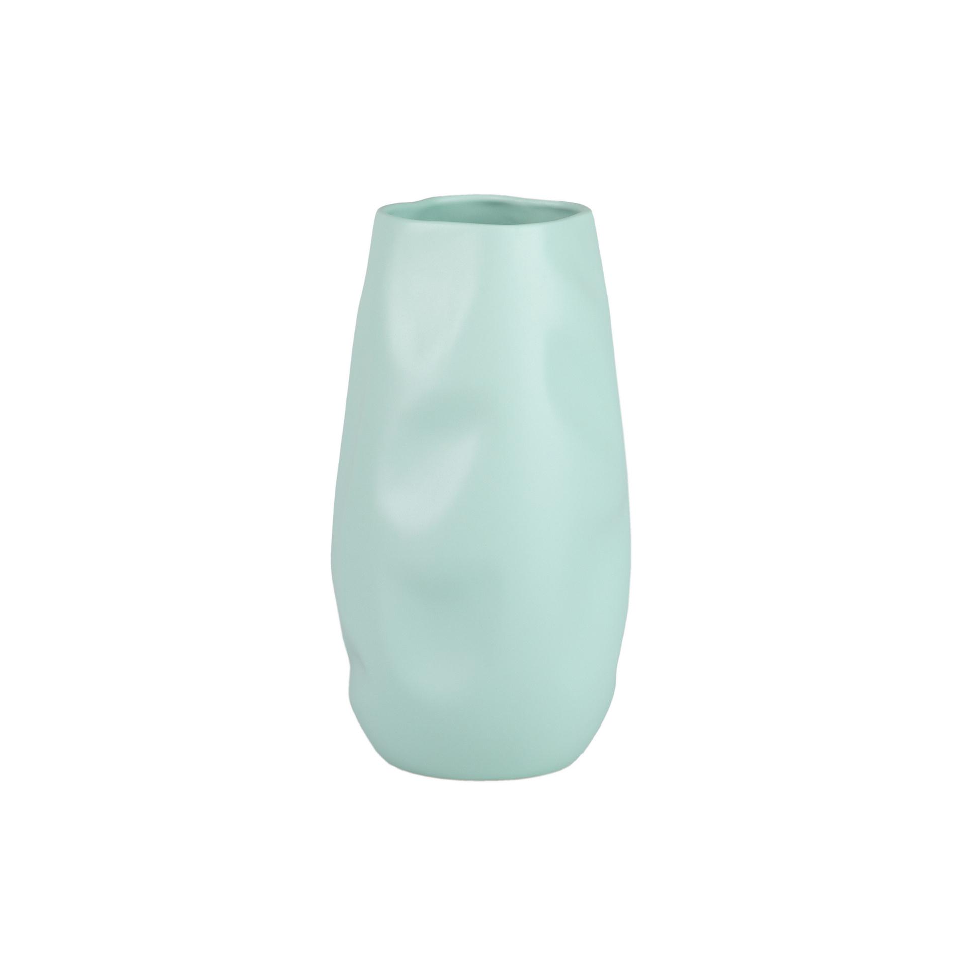 Jarron ceramica azul turquesa mate 19x19x36 cm , El mejor complemento para tu hogar.