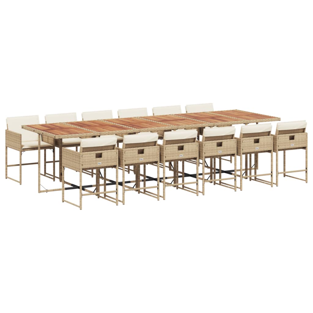 vidaXL Set comedor de jardín con cojines 13 pzas ratán sintético beige