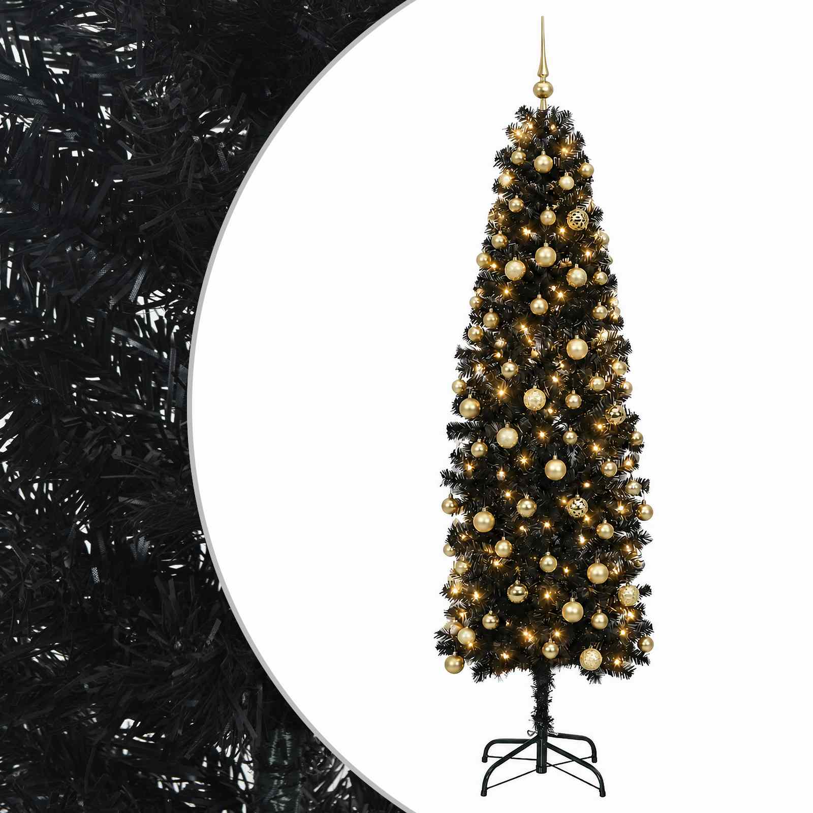 vidaXL Árbol de Navidad artificial estrecho con bolas 180 cm 300 LED Multicolor