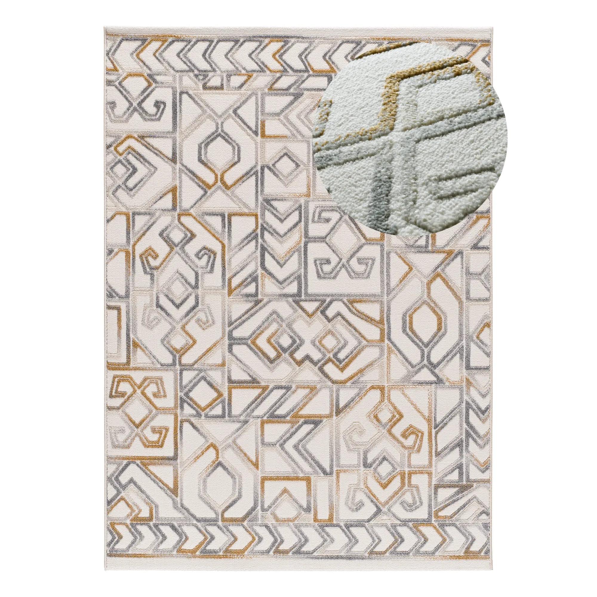 ATTICGO Alfombra interior de estilo étnico con relieve en Plata - AMARA 12989 | 80x150, 133x190, 160x230, 200x290 cm