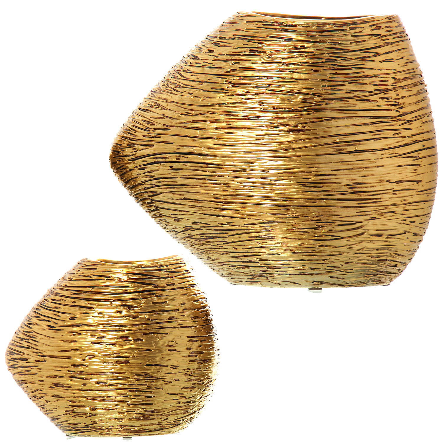 Set 2 jarrones ceramica oro 34x17x29 y 22x11, 5x19cm