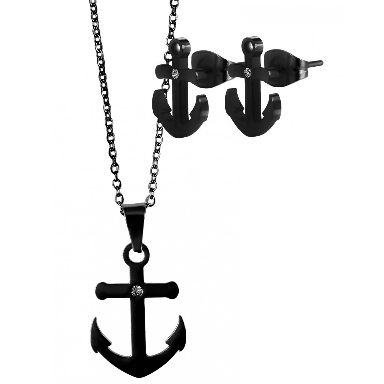 Akzent® Conjunto Âncora Collar e Pendientes em Aço Inoxidável