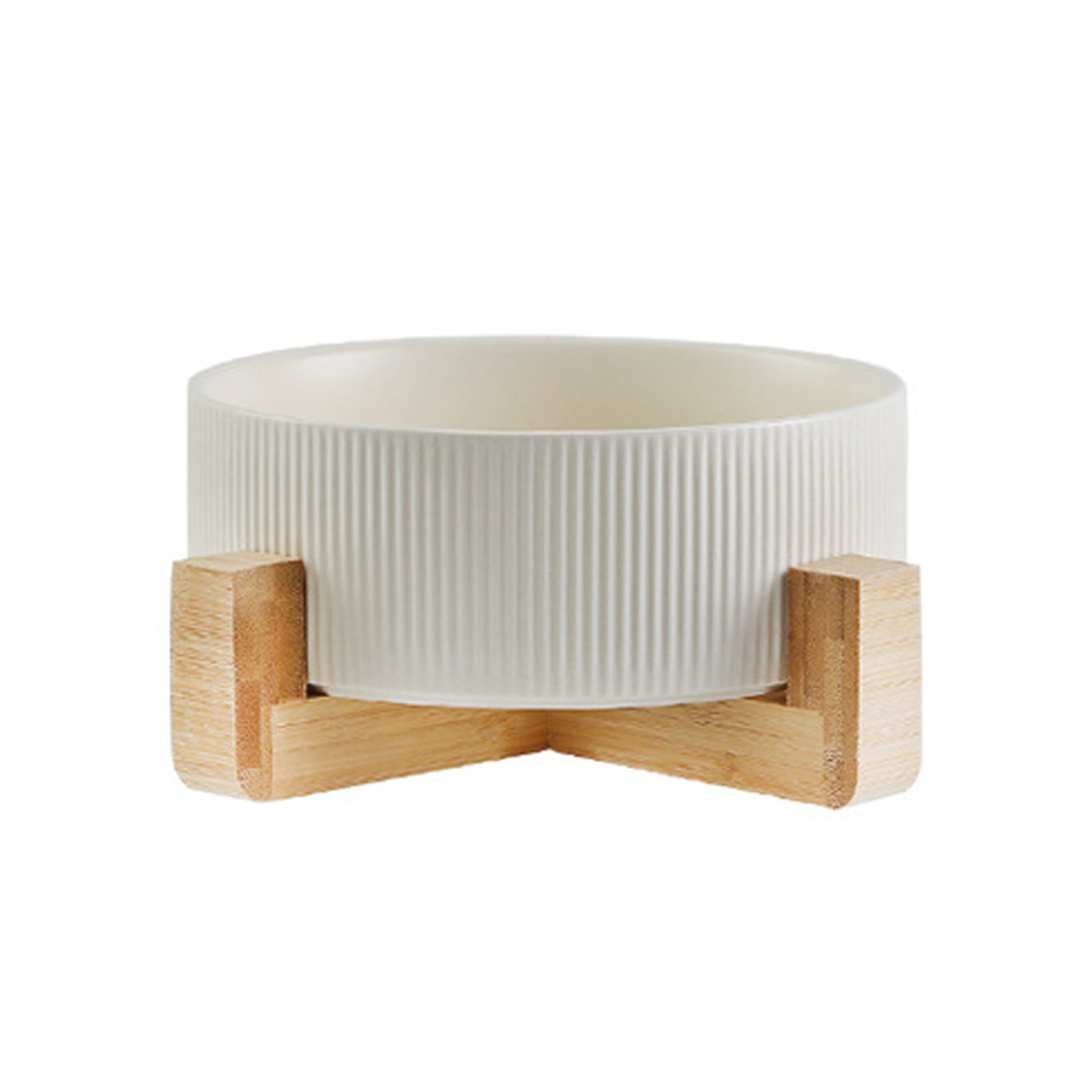 TK Cuencos de cerámica para perros con soporte de madera, cuencos de agua para perros y plato de comida