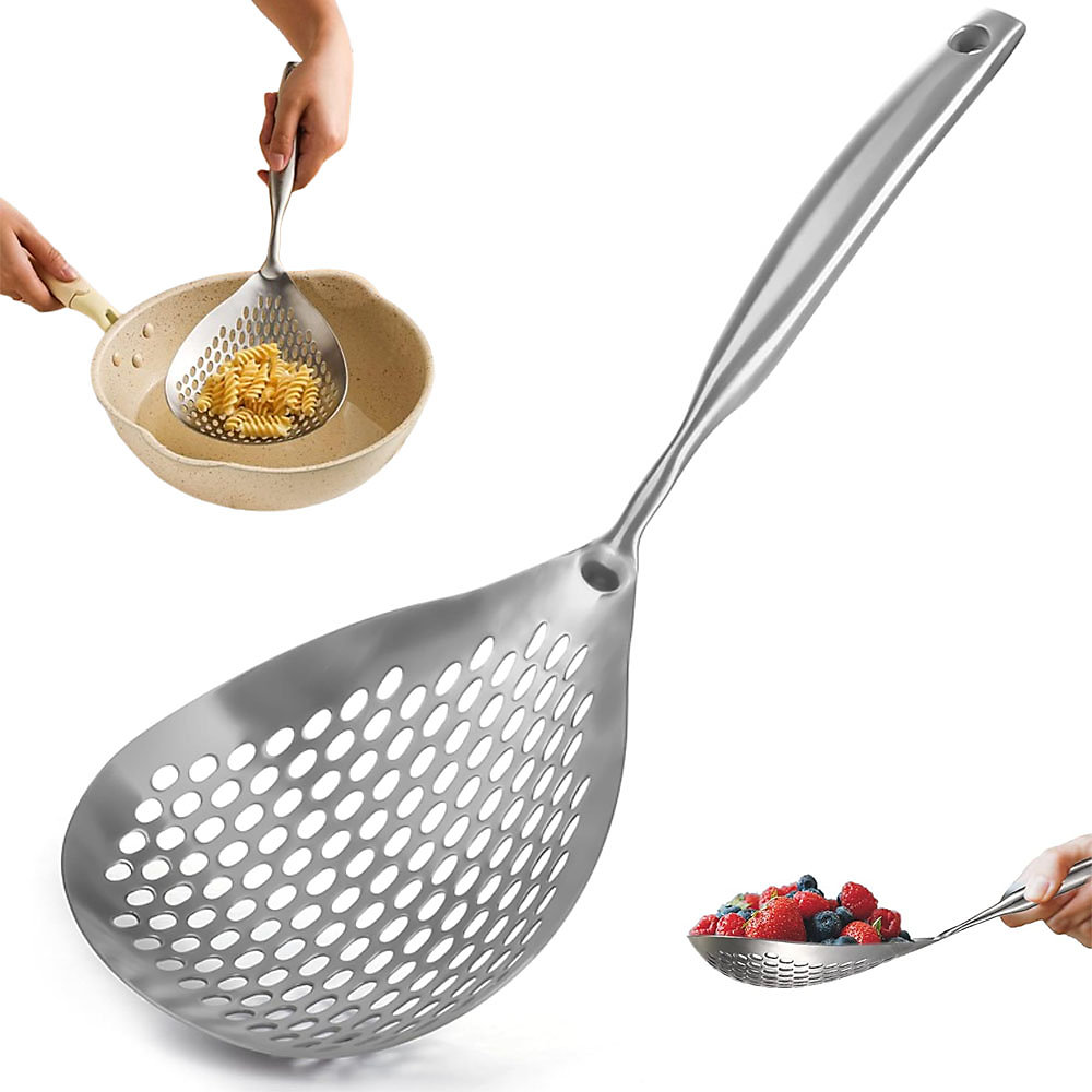 CA Cuchara ranurada Acero inoxidable - Cuchara para freír - Cuchara para freír profunda - Colador de alimentos - Cuchara para espumar