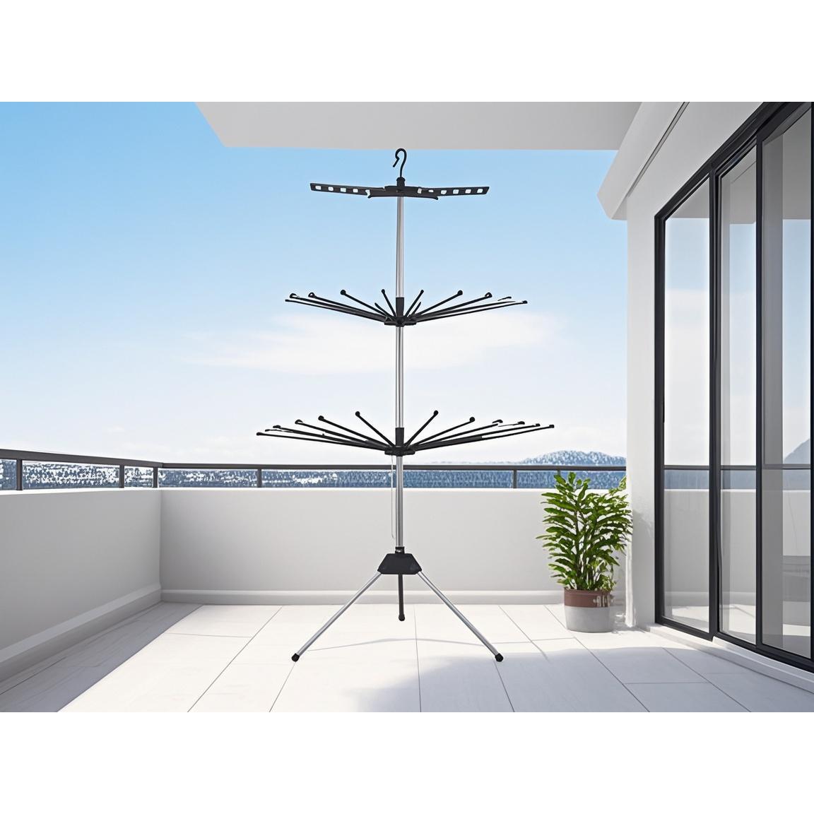 Tendedero giratorio de tres niveles Perchero plegable para balcón Secador de ropa multifuncional para interior y exterior Barra de secado ajustable y extensible