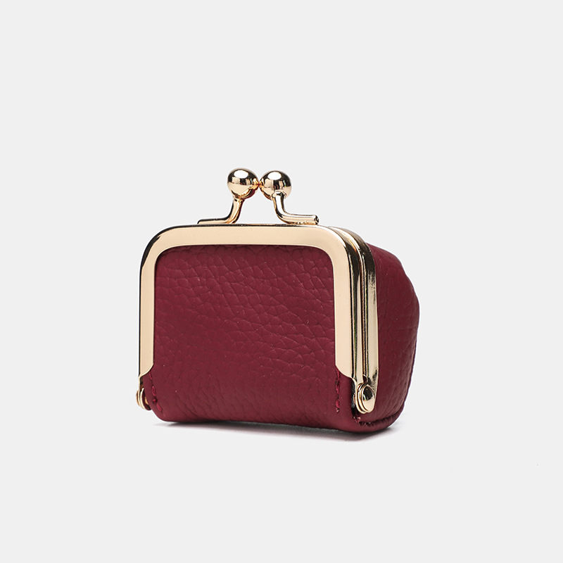 Mini joyero de cuero genuino para mujer, monedero cuadrado con cerradura de beso, organizador de joyas estuche de viaje