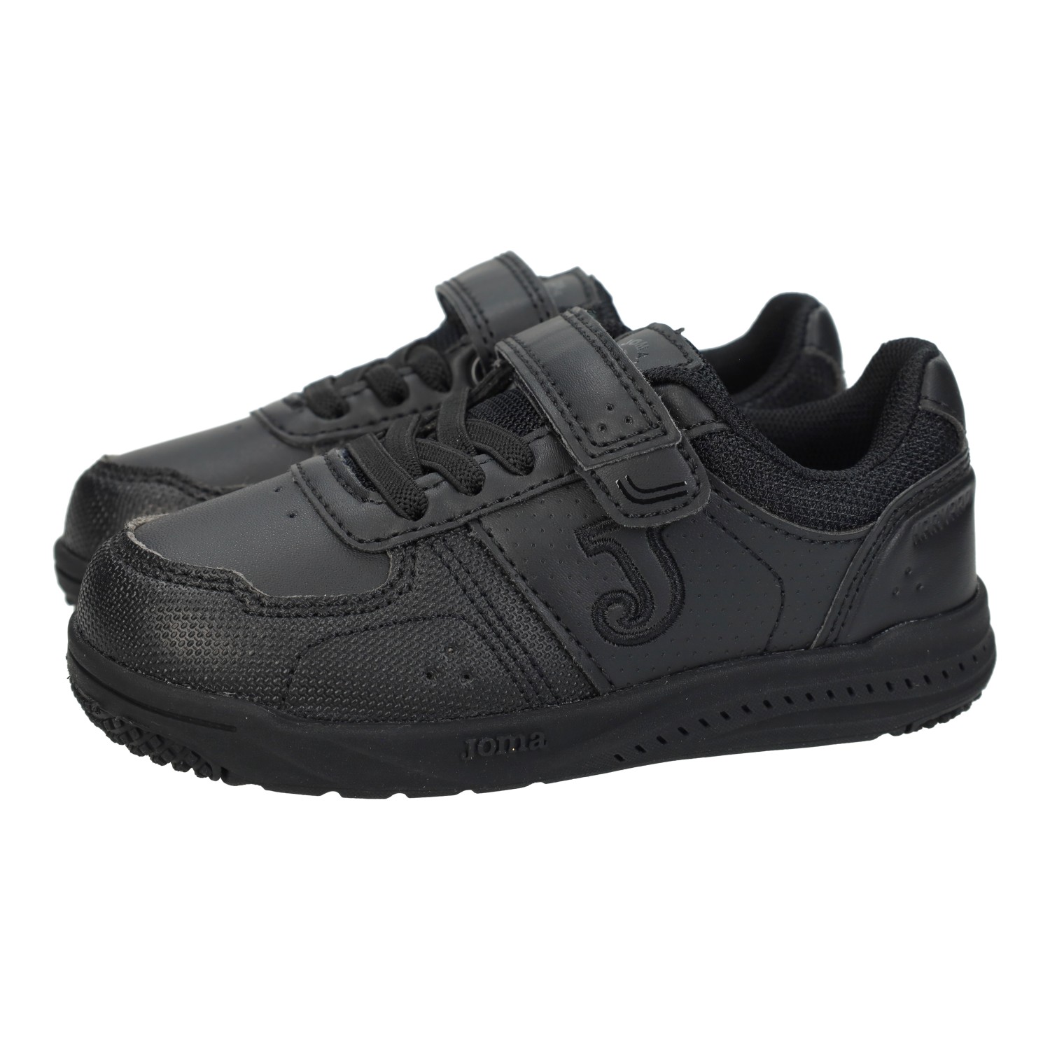 Deportivos marca JOMA para niño en color negro. Deportivas de piel para niños, tenis negras para niños, con  cinta textil adhesiva a buen precio