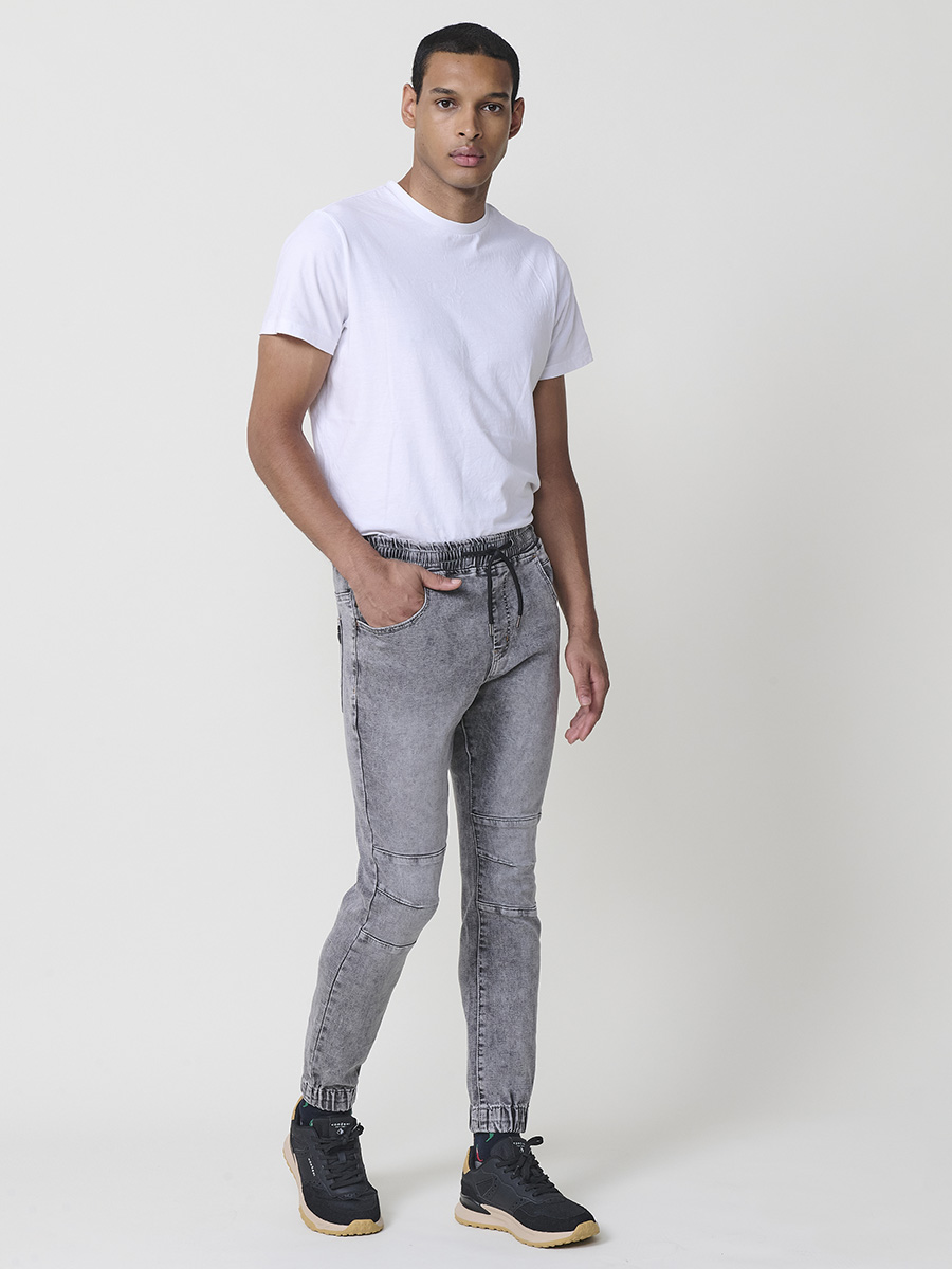 Koroshi - Pantalón jogger vaquero para hombre de 100% poliéster con cintura elástica y bajos ajustados, estilo urbano casual