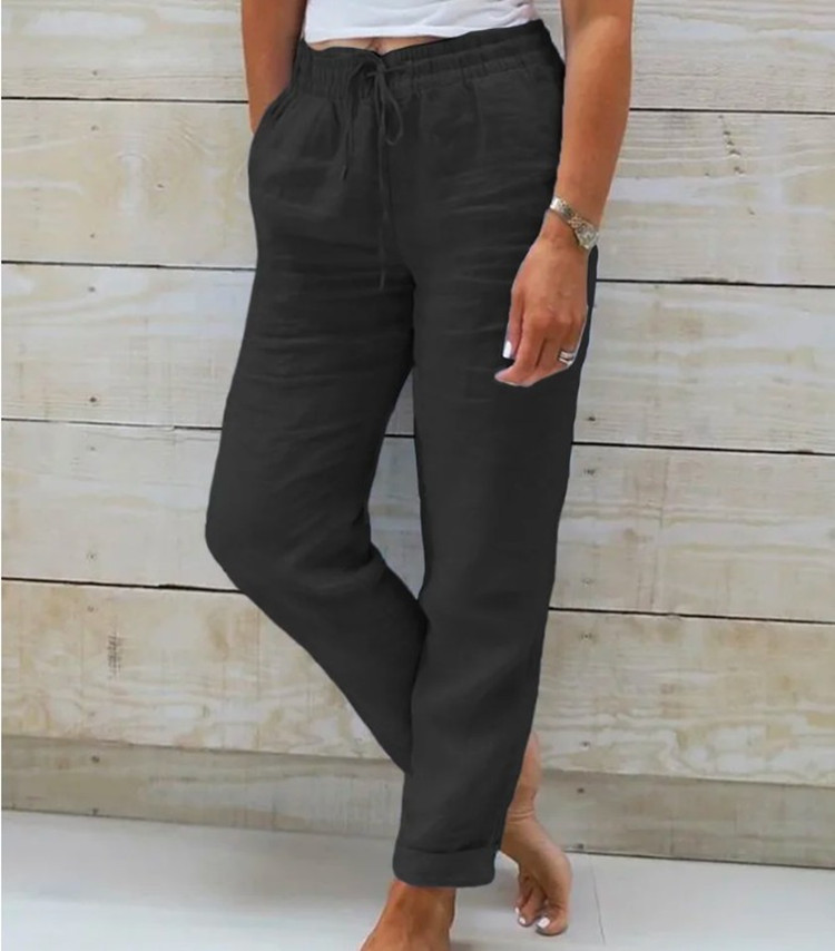 OmHom Pantalones De Verano Para Mujer Algodón Y Lino Cintura Alta Ajustables Casuales Streetwear Solido Pantalones Lánguidos Sueltos