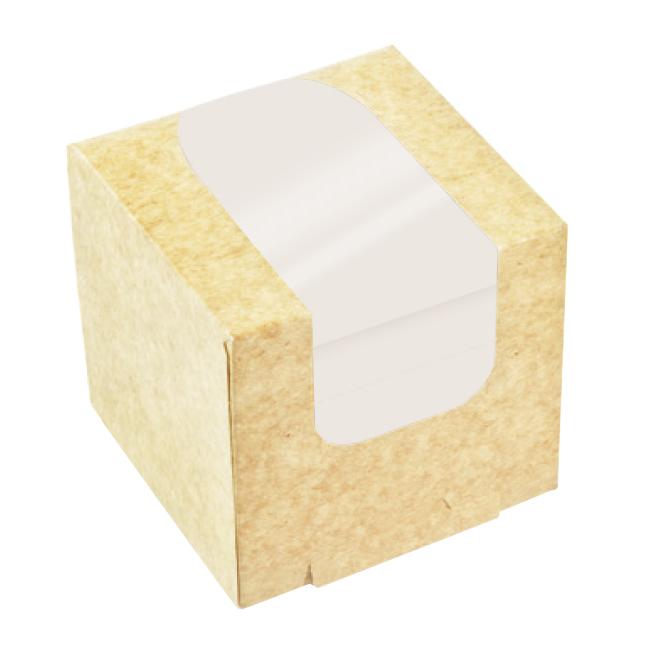 MONOUSO | Caja de Cartón Kraft con Ventana para Llevar 11x11x11cm (200 Uds)